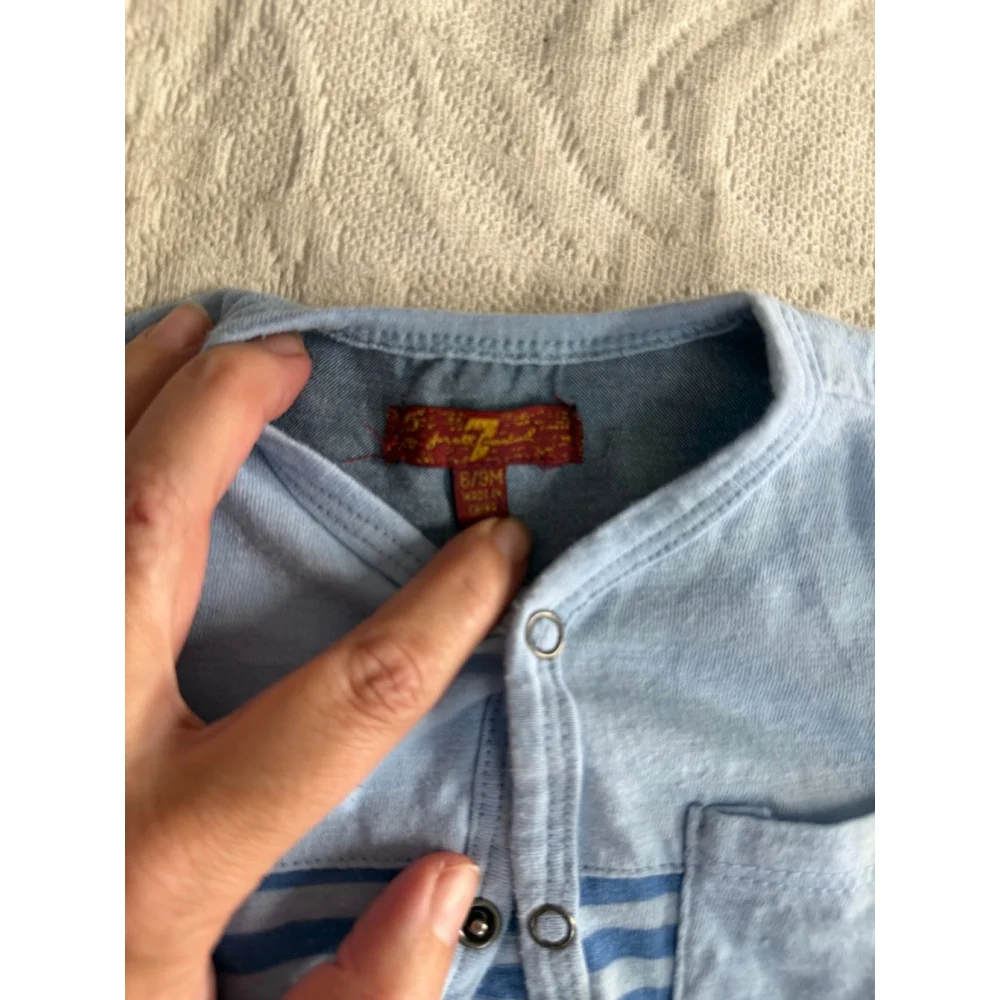 Baby 7 For All Mankind Striped Footie 6-9 Months Blue White